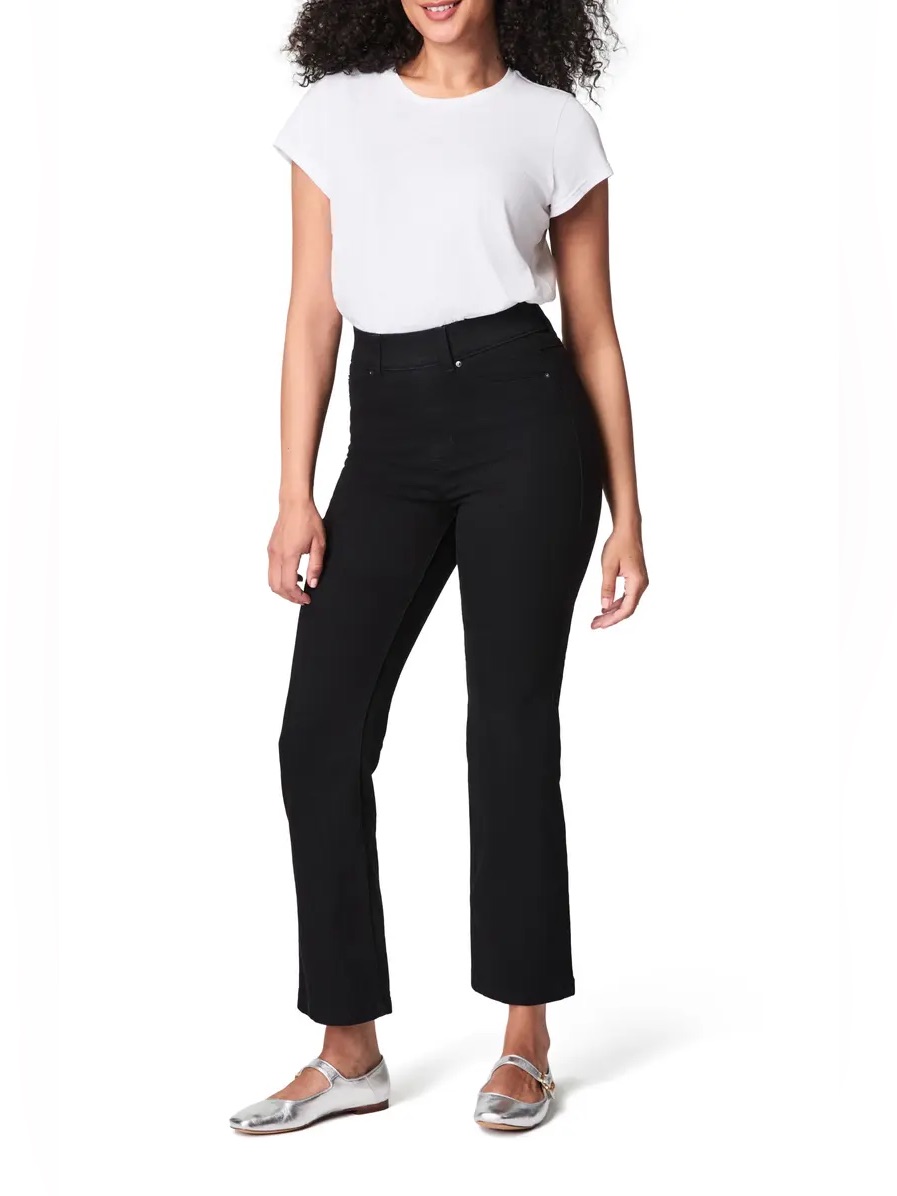 Spanx Black Flare Jeans Raw Step Hem High Rise Sculpting Pants Size 1x